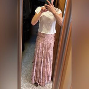 Poupette St. Barth Pink Maxi Skirt with Tassle/Pom side tassles